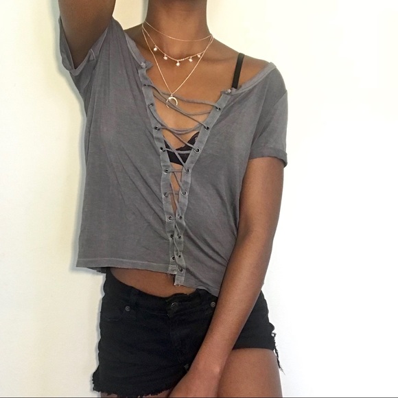 American Eagle Outfitters Tops - grey laced tee